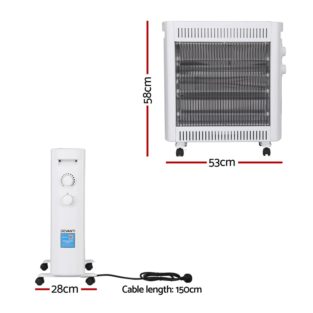 Devanti 2200W Infrared Radiant Heater Portable on Wheels White