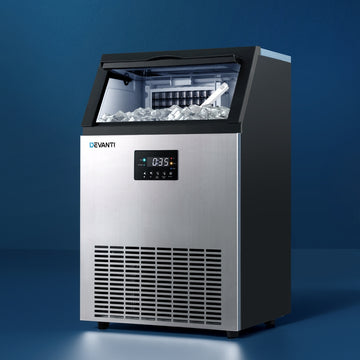 Devanti 45kg Commercial Ice Maker Stainless Steel LED Control Timer Black Silver