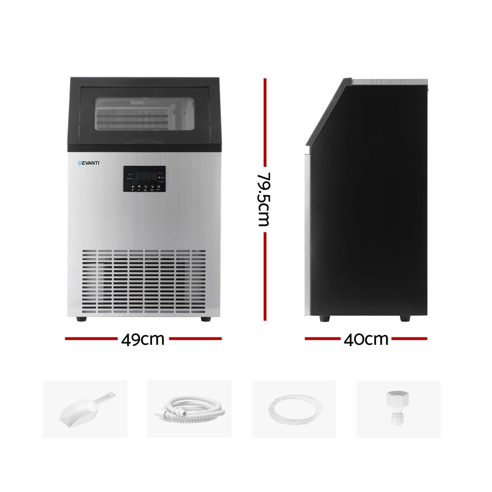 Devanti Commercial Ice Maker 60kg with LED Control Panel Stainless Steel