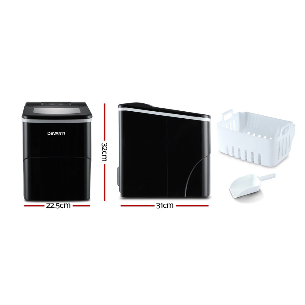 Devanti Portable Ice Maker 12kg Daily Bullet Ice Black