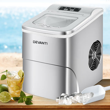 Devanti Portable Ice Maker 12kg/24hr 2 Ice Sizes Silver
