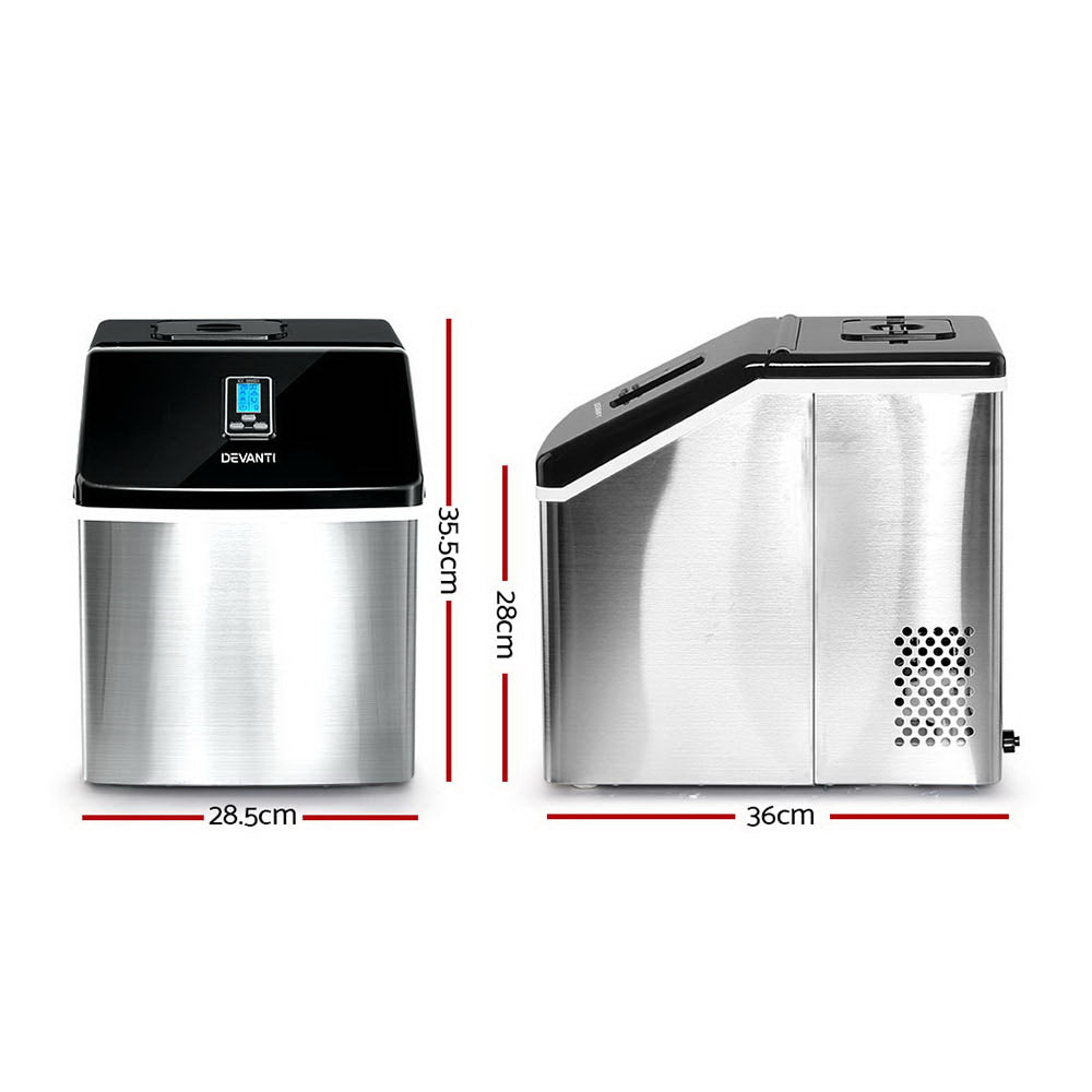 Devanti Ice Maker Machine 18kg 24 Cubes Stainless Steel
