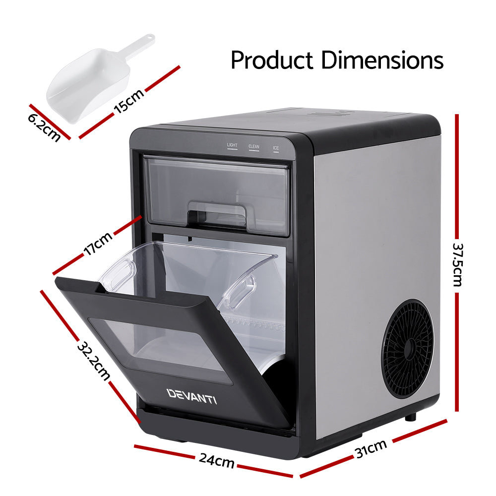 Devanti Nugget Ice Maker 20kg Self Cleaning Stainless Steel
