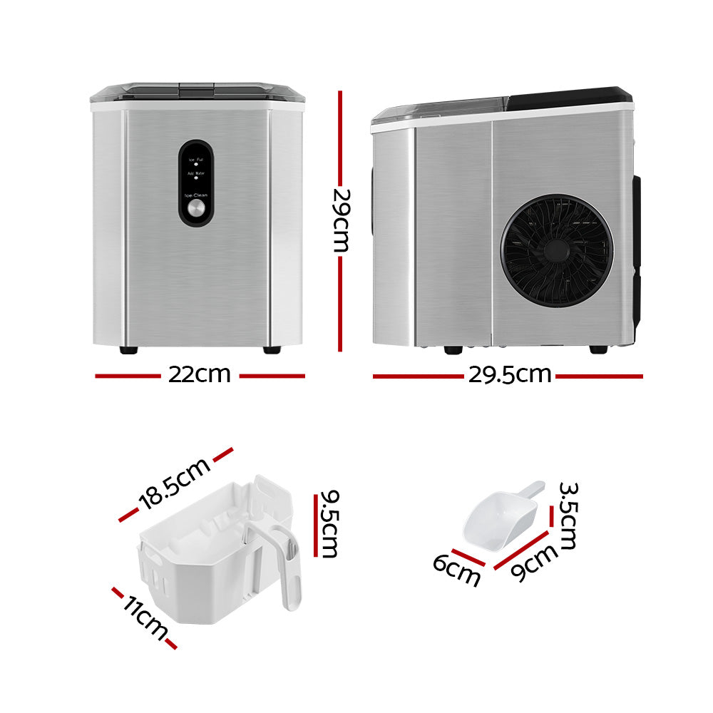 Devanti 12kg Bullet Ice Maker Countertop Self-Cleaning 1.3L Silver