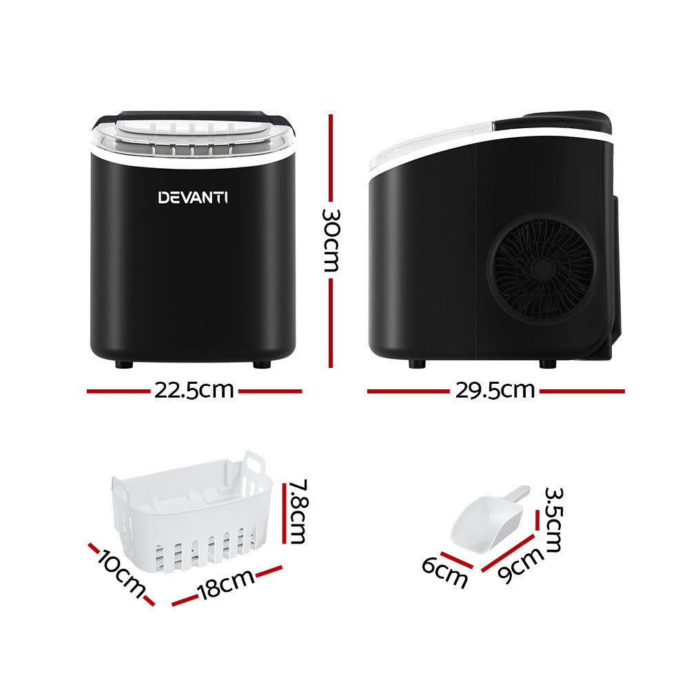 Devanti Countertop Ice Maker 12kg with Bullet Ice Black