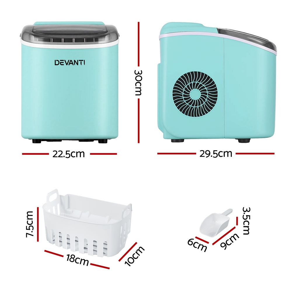 Devanti Ice Maker 12kg Self Cleaning Countertop Green