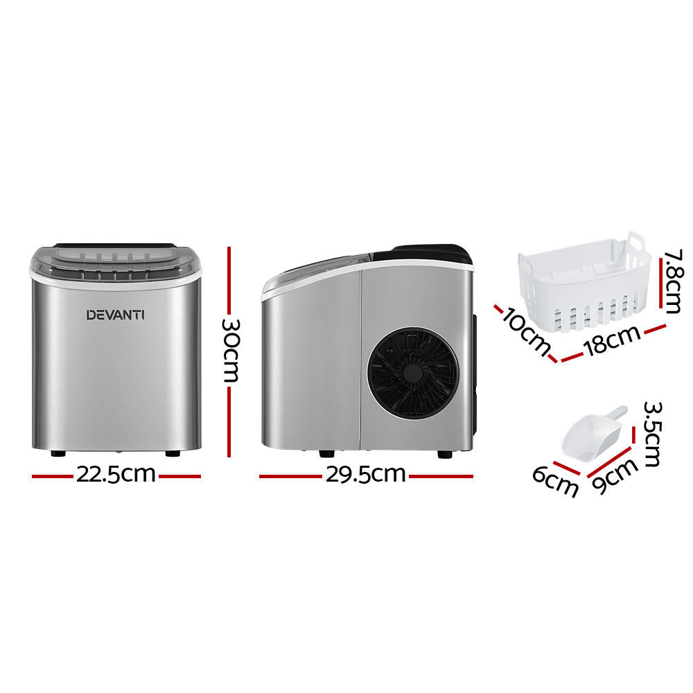 Devanti Countertop Ice Maker 12kg Self-Cleaning Silver
