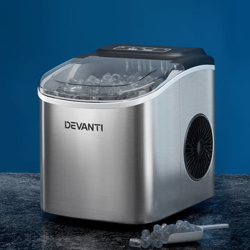 Devanti Countertop Ice Maker 12kg Self-Cleaning Silver