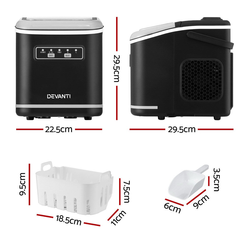 Devanti Portable Ice Maker 12kg Self-Cleaning Black