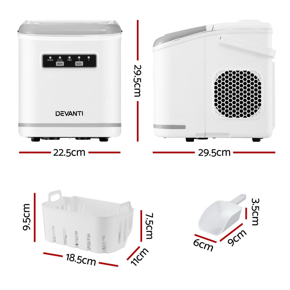 Devanti Portable Ice Maker 12kg Self-Cleaning White