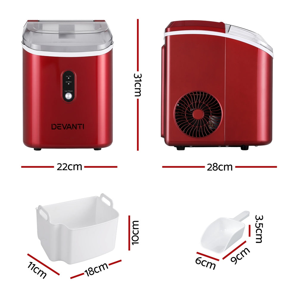 Devanti Ice Maker 15kg Nugget Ice Red