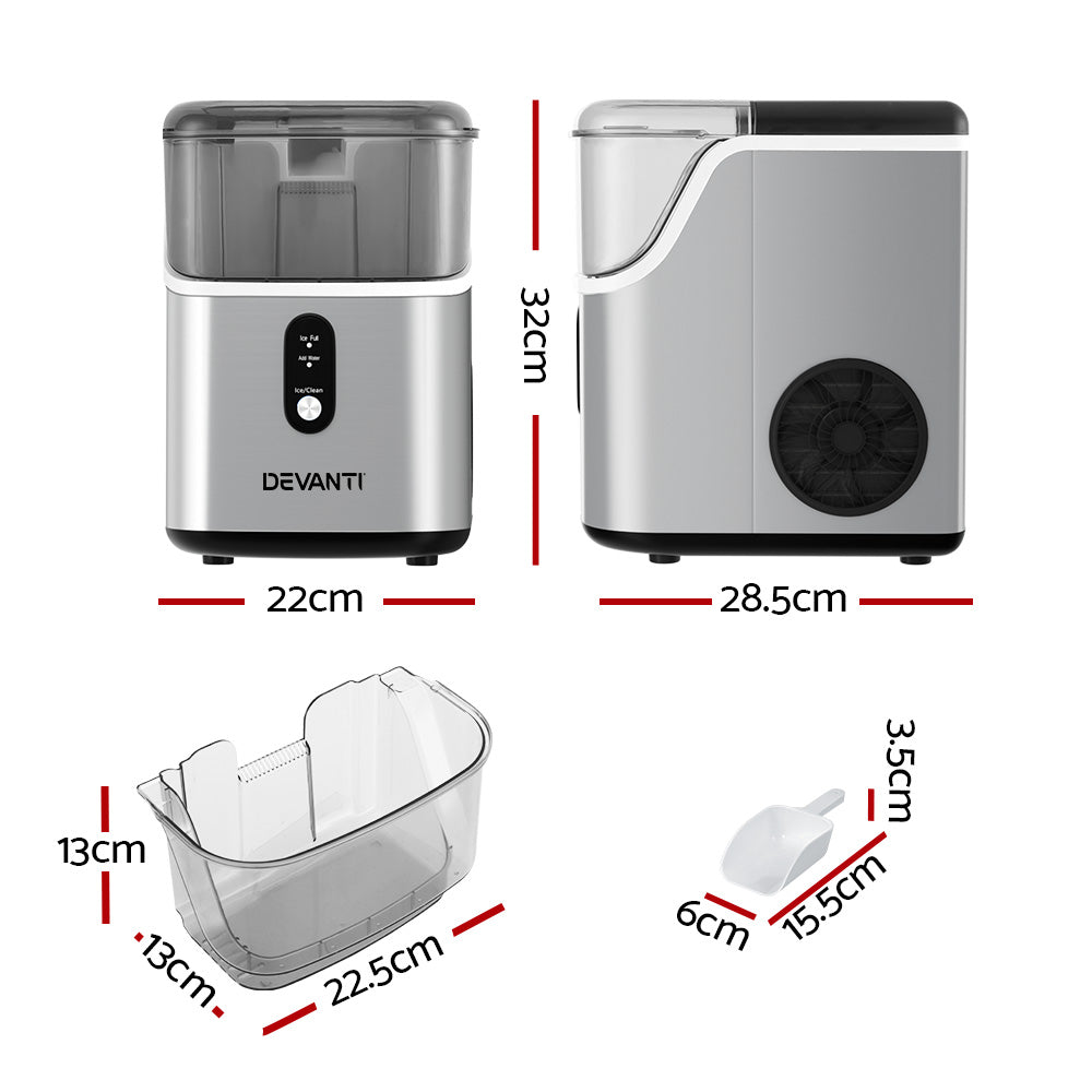 Devanti 15kg Nugget Ice Maker Countertop Freon-Free 1.1L Silver