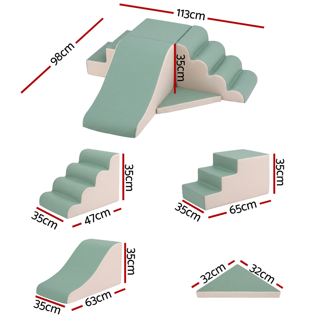Keezi 4-Piece Foam Climbing Blocks Set Green Indoor Soft Play Set