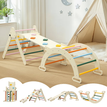 Keezi Kids Indoor Outdoor Climbing Frame with Slide and Arch Bridge Wooden 50kg