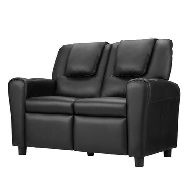 Keezi Recliner Chair with Cup Holder and Footrest PU Leather Black