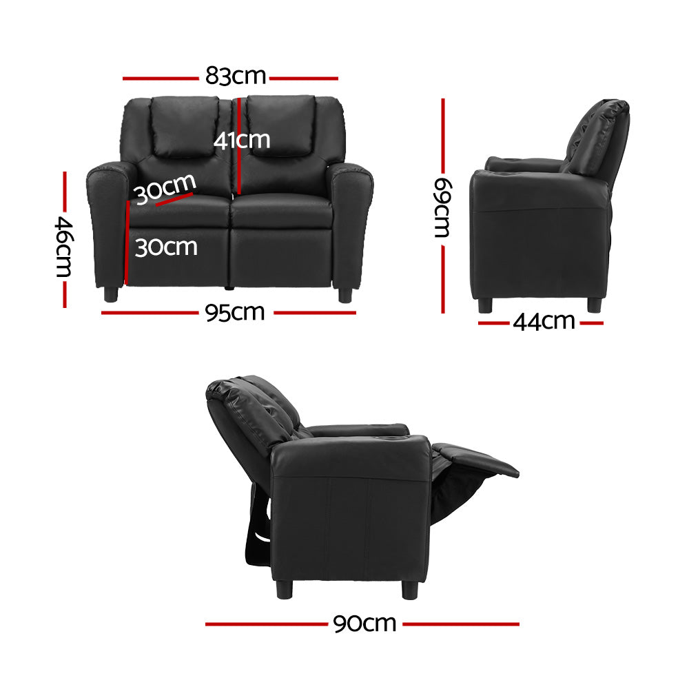 Keezi Recliner Chair with Cup Holder and Footrest PU Leather Black