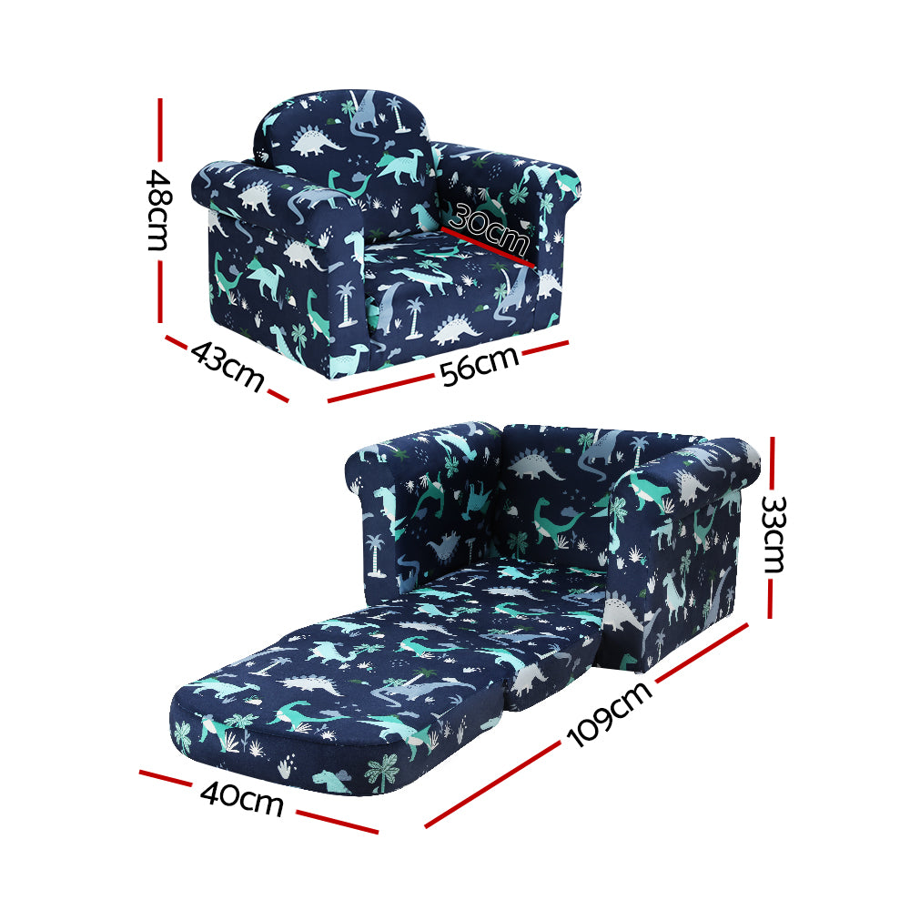 Keezi Flip Open Kids Sofa Armchair with Armrests Navy Blue