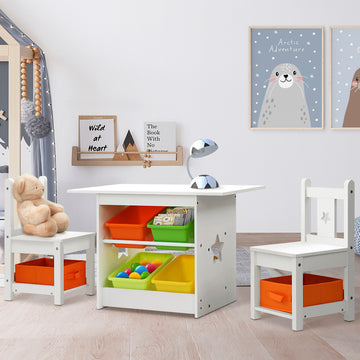 Keezi Kids Activity Table and Chairs Set with Storage White
