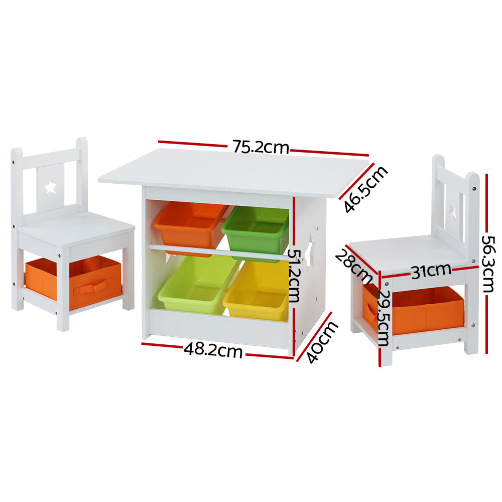 Keezi Kids Activity Table and Chairs Set with Storage White