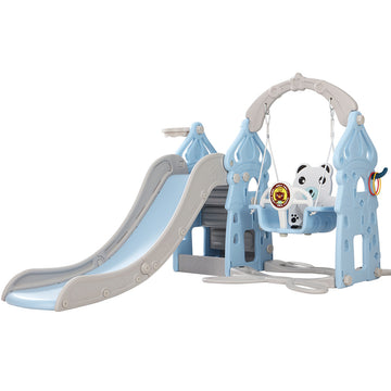 Keezi 5-in-1 Slide Swing Set Basketball Hoop Ring Game 170cm Blue