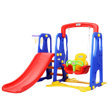 Keezi 3-in-1 Outdoor Play Centre Slide Swing Basketball Hoop Blue