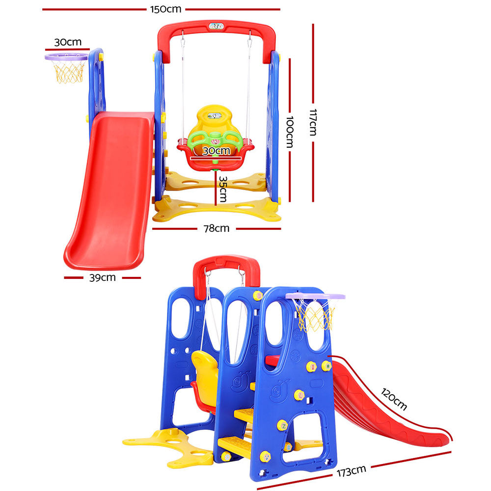 Keezi 3-in-1 Outdoor Play Centre Slide Swing Basketball Hoop Blue