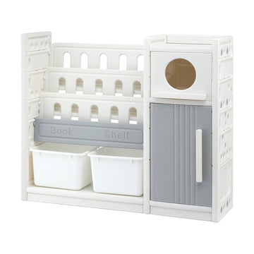 Keezi Kids Bookshelf 3-Tier with 2 Removable Bins and Toy Storage White