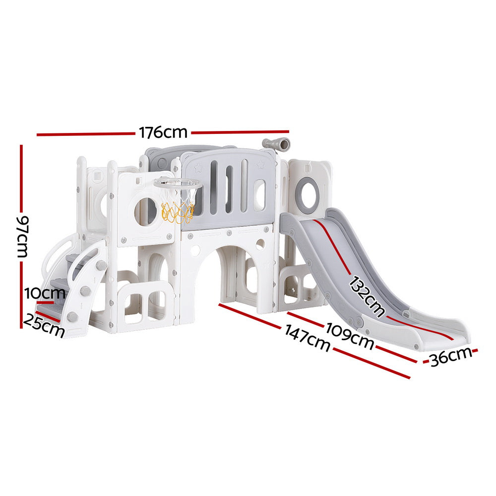 Keezi Kids Outdoor Slide Play Centre 3-in-1 Telescope Ladder Grey