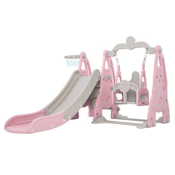 Keezi 3-in-1 Kids Slide Swing Set 170cm Pink Basketball Hoop