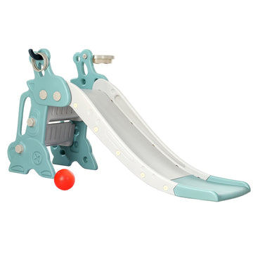 Keezi 3-in-1 Kids Outdoor Slide Set with Basketball Hoop 140cm Blue