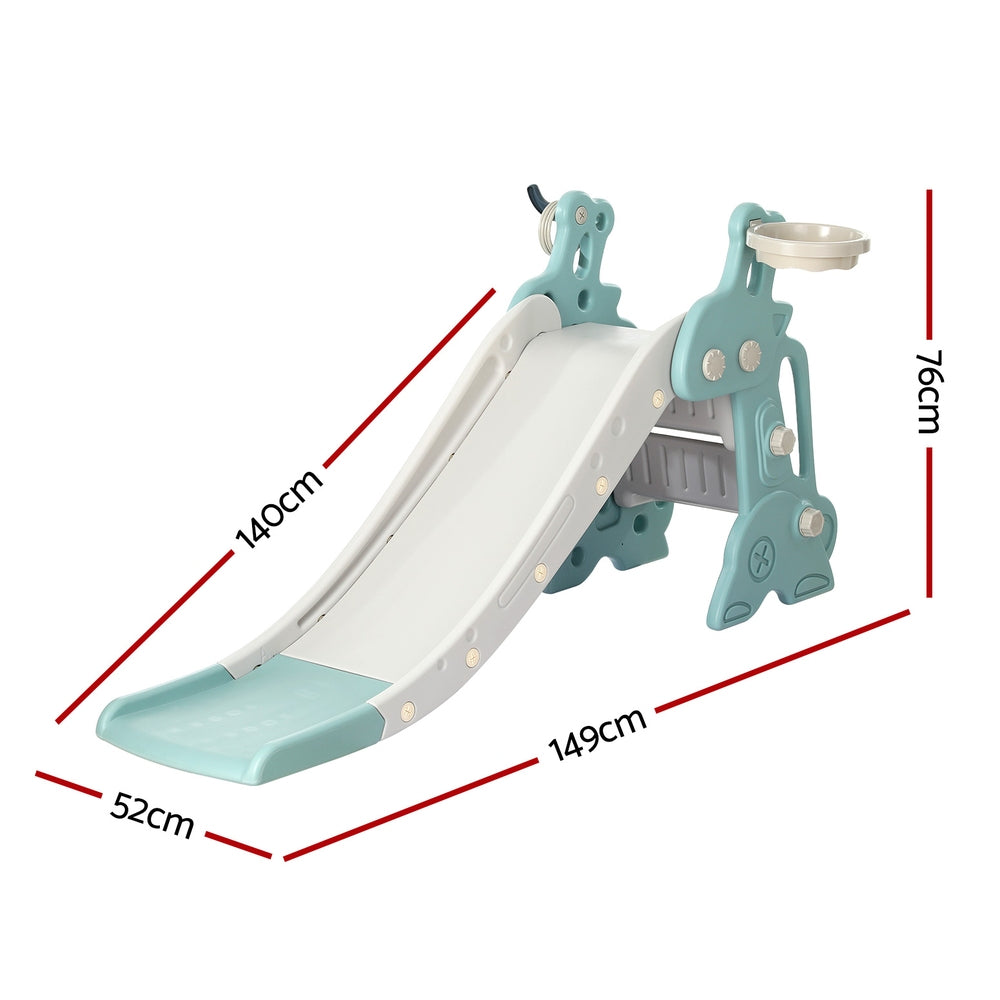 Keezi 3-in-1 Kids Outdoor Slide Set with Basketball Hoop 140cm Blue