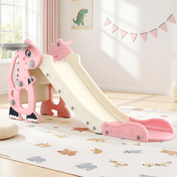 Keezi Dragon Kids Slide with Basketball Hoop 125cm Pink