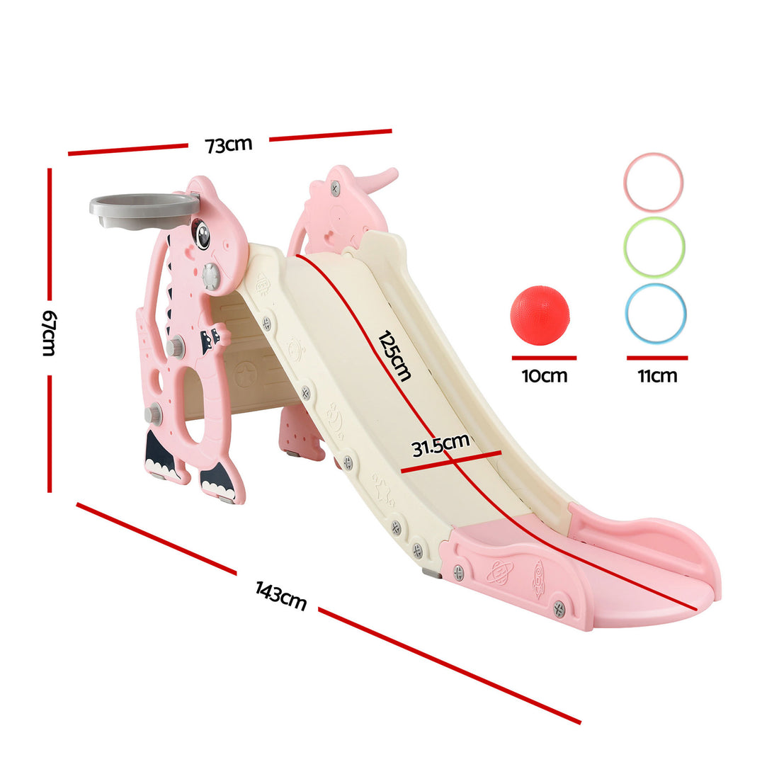 Keezi Dragon Kids Slide with Basketball Hoop 125cm Pink