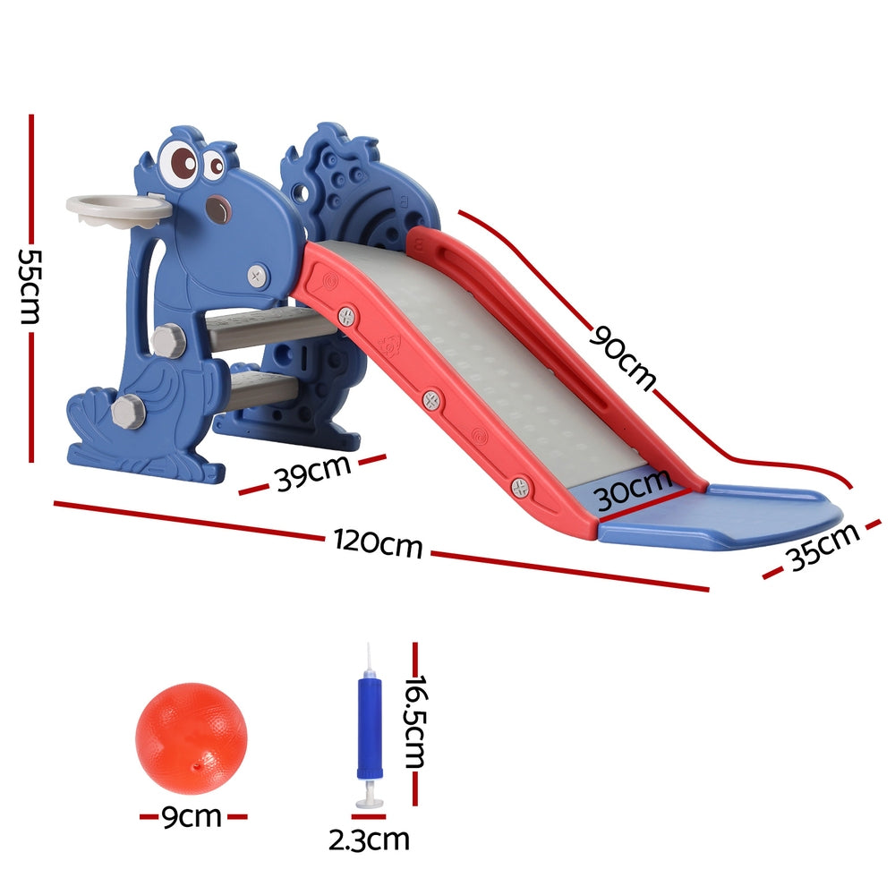 Keezi 3-in-1 Kids Outdoor Slide with Basketball Hoop 90cm Blue