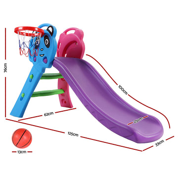Keezi Kids Slide with Basketball Hoop 100cm Blue Outdoor Play