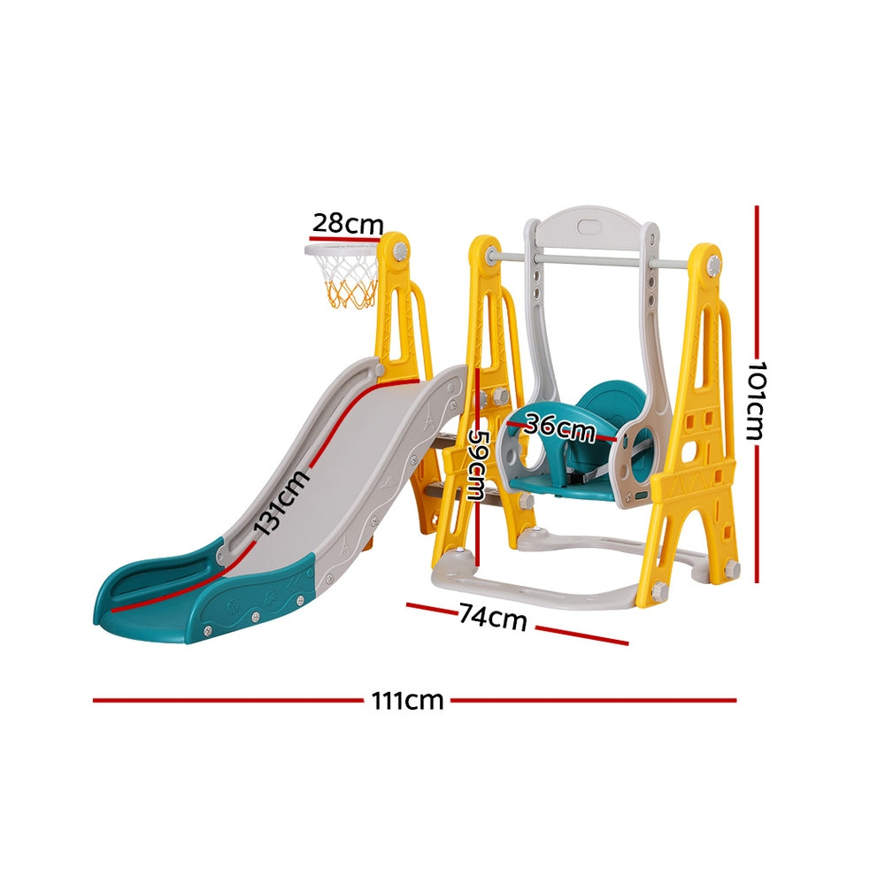 Keezi 3-in-1 Kids Slide Swing Set Adjustable Height 140cm Green