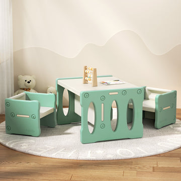 Keezi Kids Activity Table and Chairs Set Green HDPE