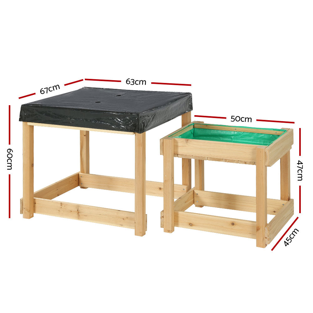 Keezi Wooden Sandpit and Water Table Set 101cm Natural Fir Wood