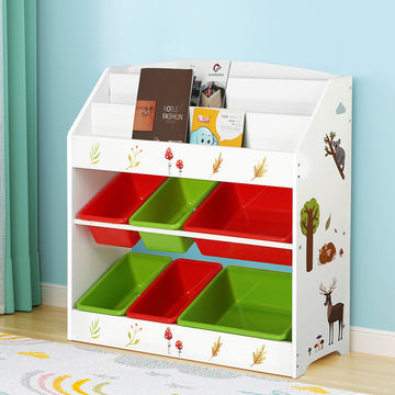 Keezi 3-Tier Kids Bookshelf with 6 Removable Bins Multicolour