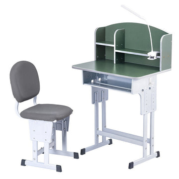Keezi Height Adjustable Kids Study Desk and Chair Set with LED Lamp Green
