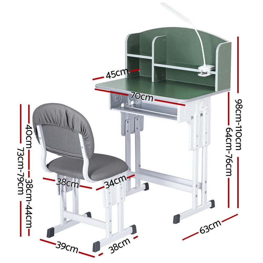 Keezi Height Adjustable Kids Study Desk and Chair Set with LED Lamp Green