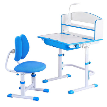 Keezi Ergonomic Kids Study Desk Chair Set with Hand Crank Tiltable LED Blue