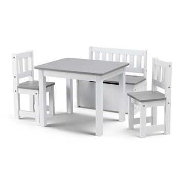 Keezi Kids Activity Table and Chair Set 4-Piece with Storage Bench Grey