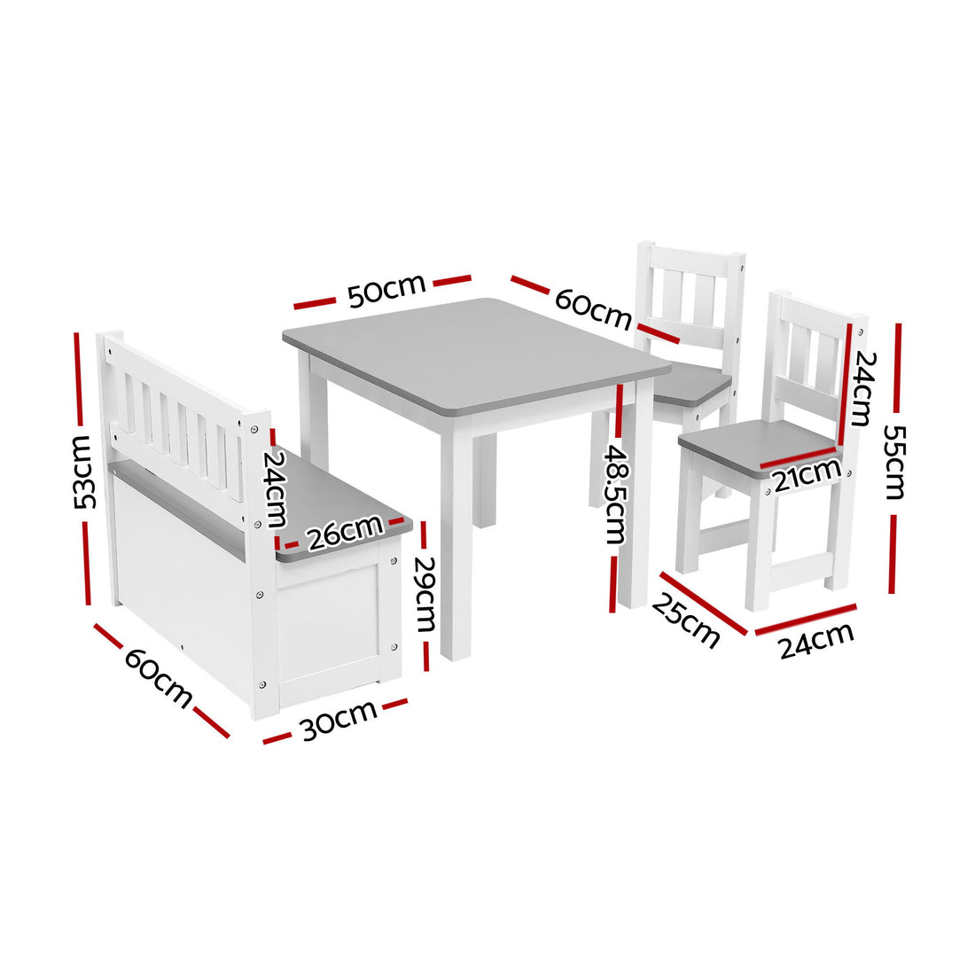 Keezi Kids Activity Table and Chair Set 4-Piece with Storage Bench Grey