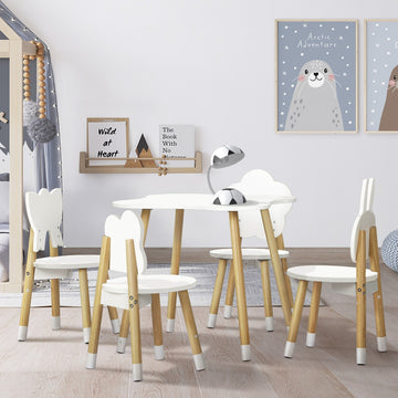 Keezi 5-Piece Kids Table and Chairs Set White MDF