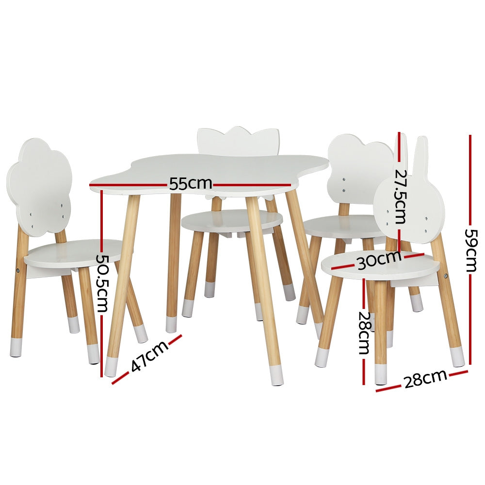 Keezi 5-Piece Kids Table and Chairs Set White MDF