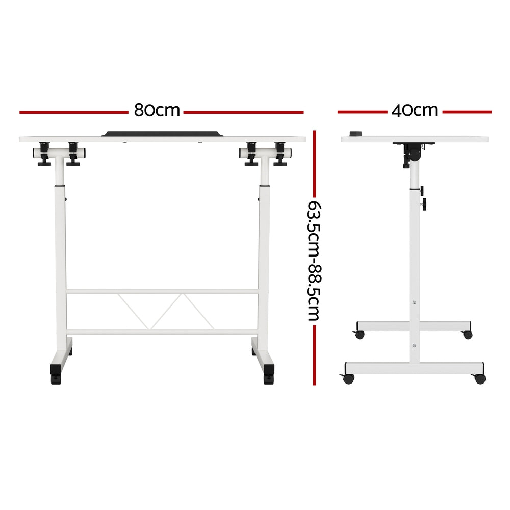 Artiss Mobile Laptop Desk with Tilt Top Height Adjustable 80cm White