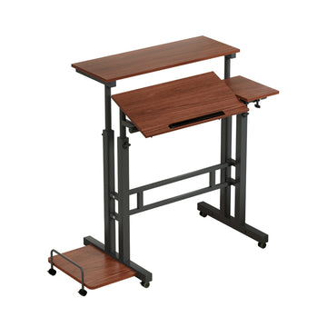 Artiss Twin Mobile Laptop Desk Height Adjustable 80cm Dark Wood