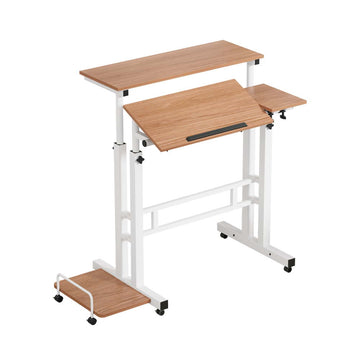 Artiss Twin Laptop Desk Dual Work Areas Height Adjustable Light Wood 80CM