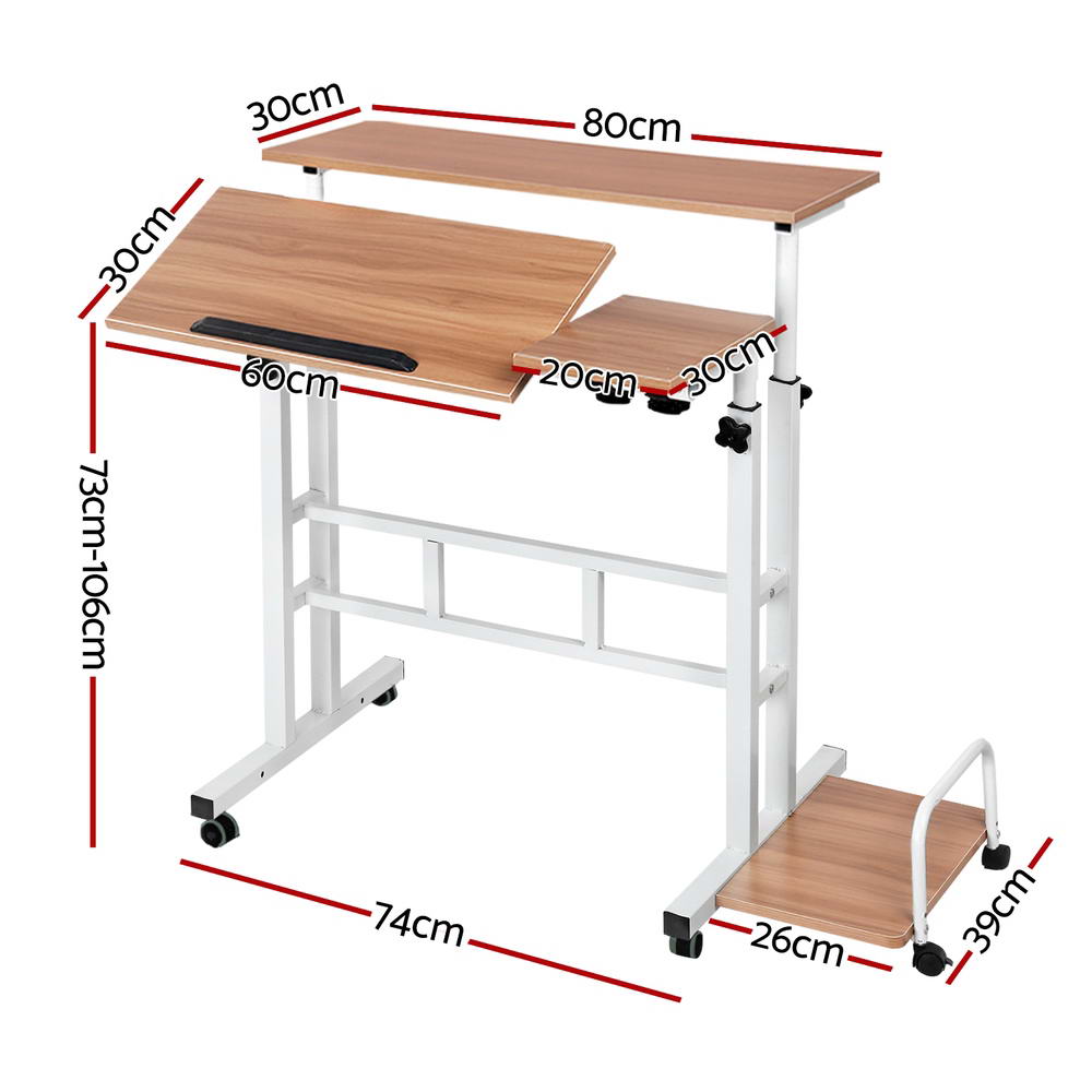 Artiss Twin Laptop Desk Dual Work Areas Height Adjustable Light Wood 80CM